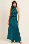 Satene Halter Dress – Satin Midi Women Formal Wedding Guest Cocktail Party Evening Elegant
