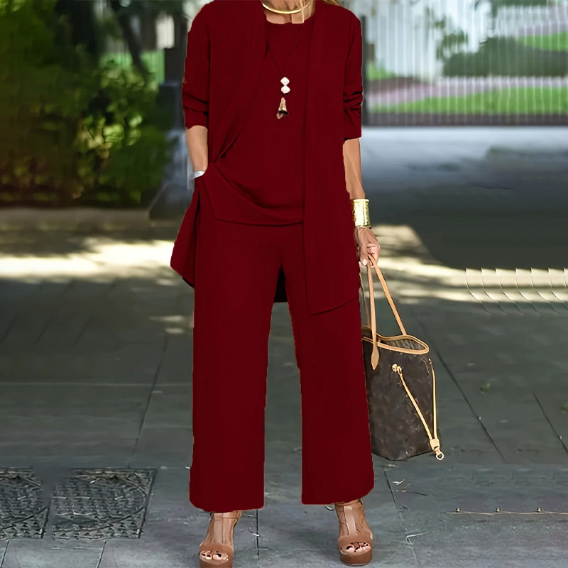 Corbyne Longline Duster Three-Piece Set – Formal Wear Women Elegant Evening Wedding Guest Wide-Leg Trouser Co-Ord
