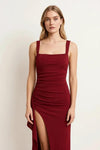 Riviera Bodycon Maxi Dress – Square Neck High Slit Formal Evening Gown Women Trendy Elegant Party
