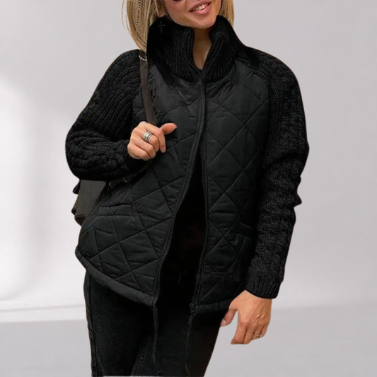 Quiltera Cable Knit Sleeve Quilted Jacket – Women Puffer Vest Hybrid Fall Outerwear Casual Lightweight Jacket