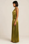 Aurelith Halter Gown – Metallic Gold Pleated Maxi Dress Women Formal Evening Party Semi Formal Dresses