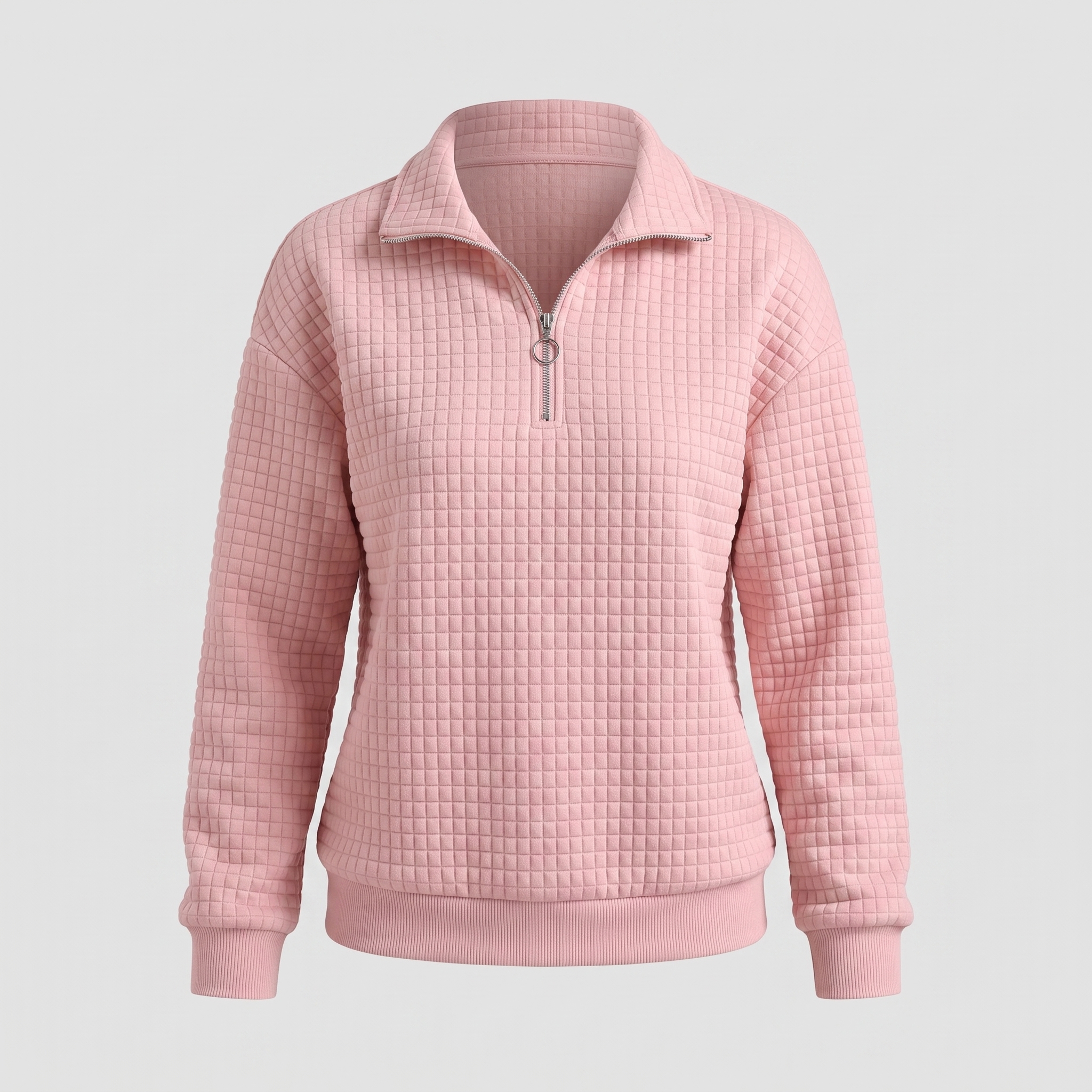 Quadrik Quilted Half-Zip Sweatshirt – Women Casual Streetwear Loungewear Textured Quarter Zip Pullover Top
