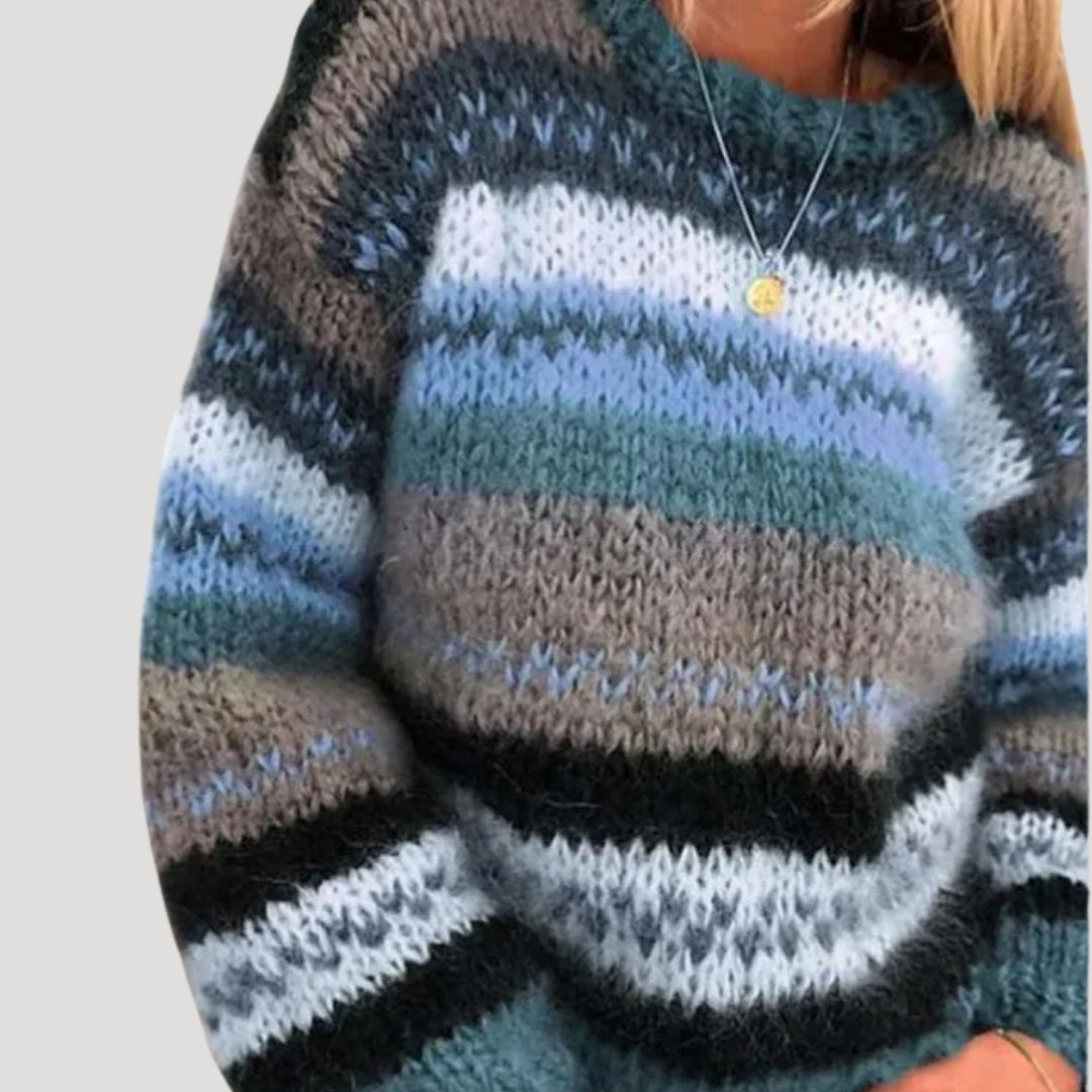 Pull oversize en grosse maille Bandora - Pull rayé confortable et décontracté pour femme, vêtements en maille d’automne