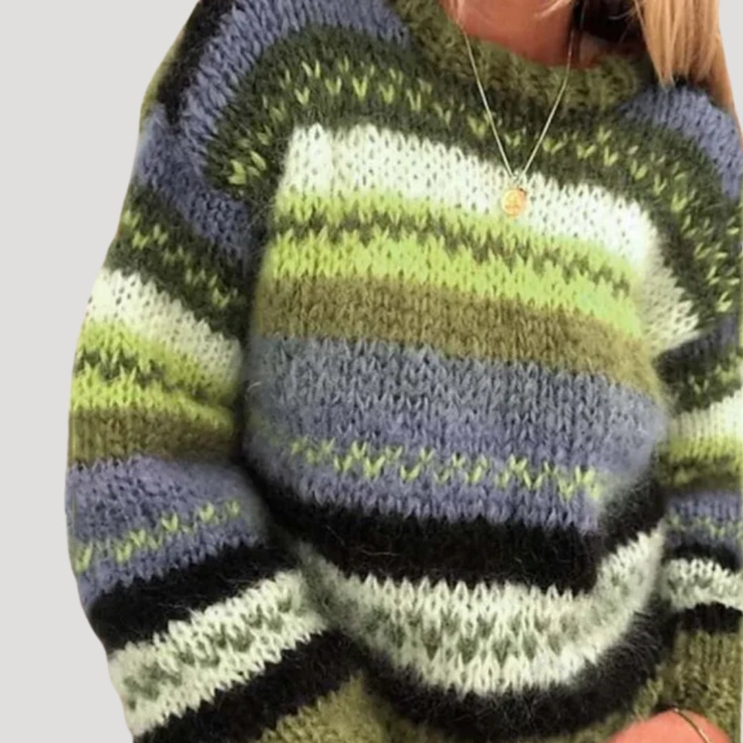 Pull oversize en grosse maille Bandora - Pull rayé confortable et décontracté pour femme, vêtements en maille d’automne