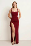 Riviera Bodycon Maxi Dress – Square Neck High Slit Formal Evening Gown Women Trendy Elegant Party