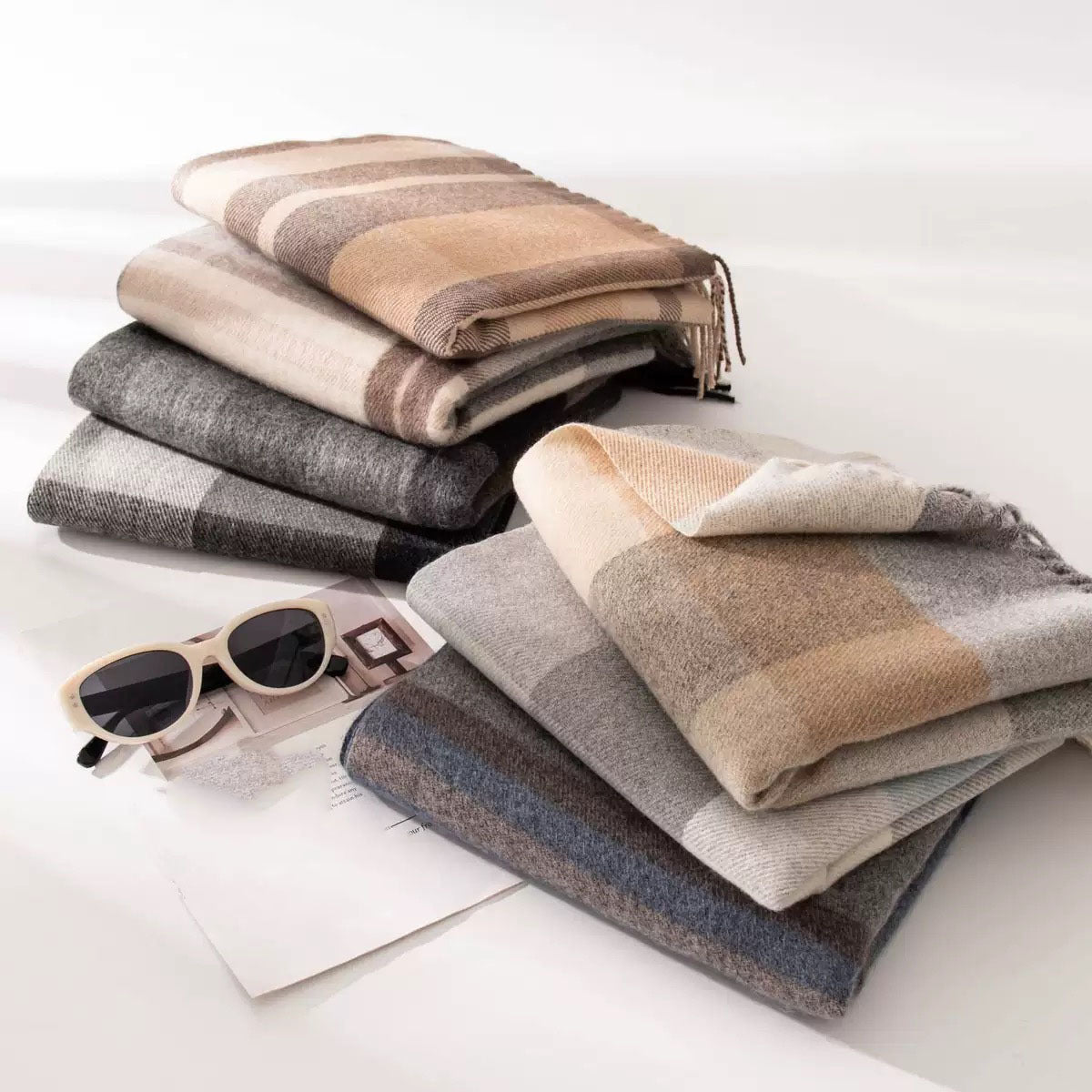 Grande écharpe couverture Quadris – Écharpe à carreaux pour femme, chaude pour l’hiver, à franges, tartan, châle enveloppant en pashmina