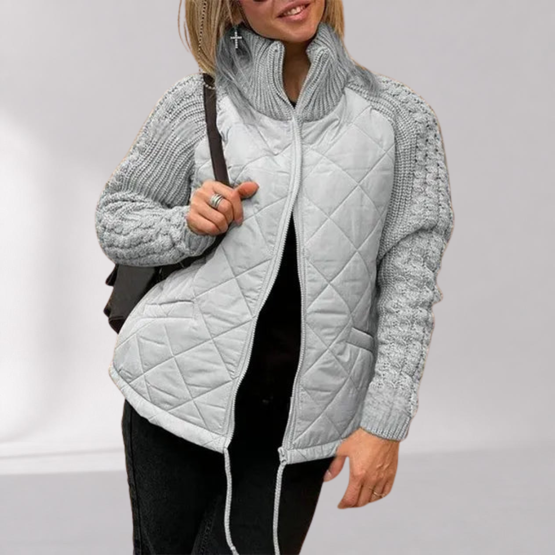 Quiltera Cable Knit Sleeve Quilted Jacket – Women Puffer Vest Hybrid Fall Outerwear Casual Lightweight Jacket