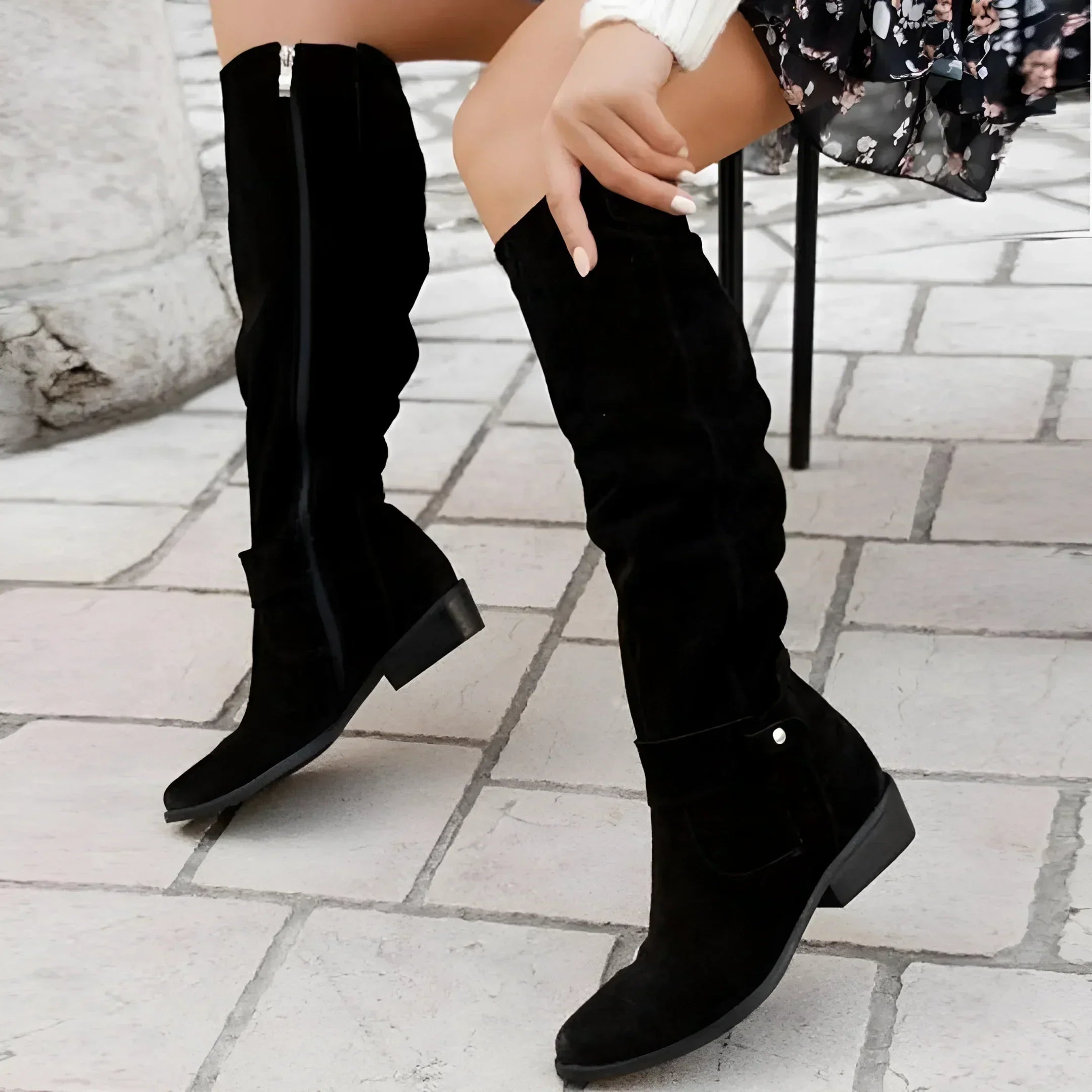 Ripplón Slouchy Knee-High Boots – Suede Women Fall Casual Business Flat Taupe Knee Boots