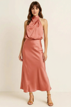 Satene Halter Dress – Satin Midi Women Formal Wedding Guest Cocktail Party Evening Elegant