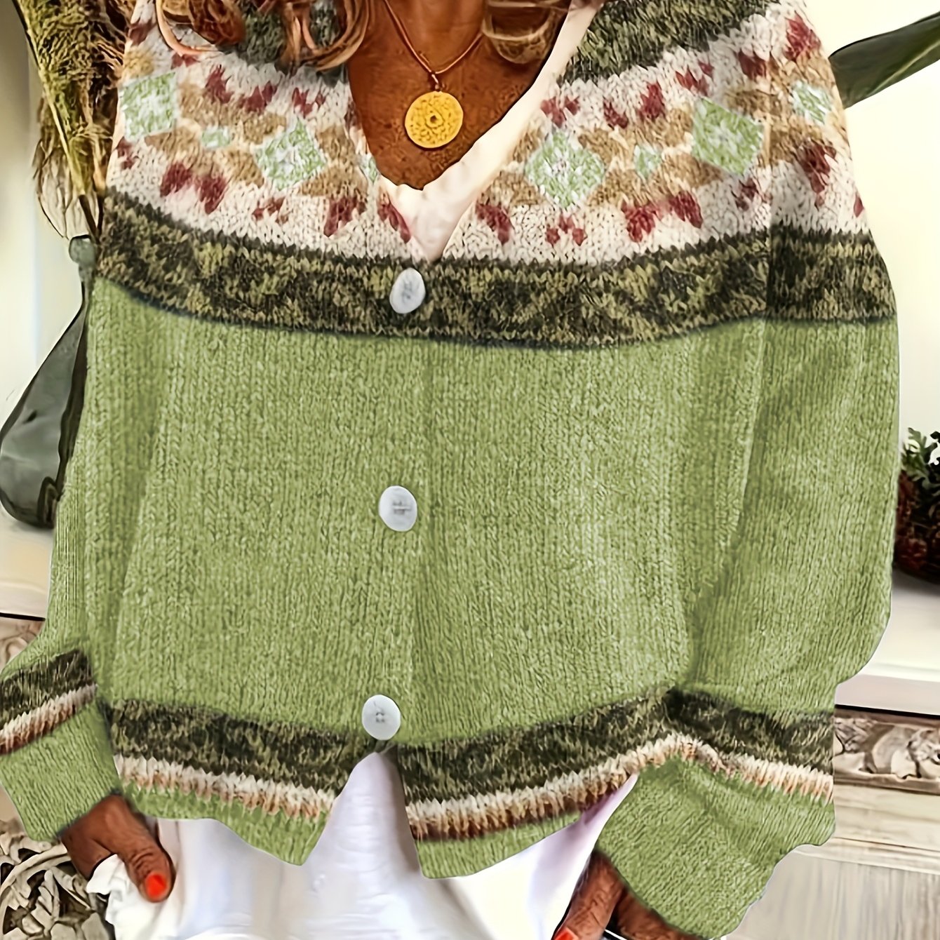 Blorvio Fair Isle Button Cardigan – Crochet Cardigan Sweater Women Fall Vintage Cropped Knit Cardigan