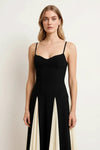 Contrava Colorblock Gown – Black Ivory Spaghetti Strap Maxi Dress Women Formal Evening Party