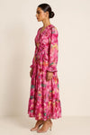 Lumara Tiered Maxi Dress – Abstract Print Long Sleeve Wrap Dress Women Boho Summer Wedding Guest