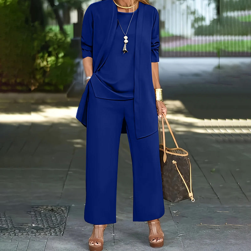 Corbyne Longline Duster Three-Piece Set – Formal Wear Women Elegant Evening Wedding Guest Wide-Leg Trouser Co-Ord