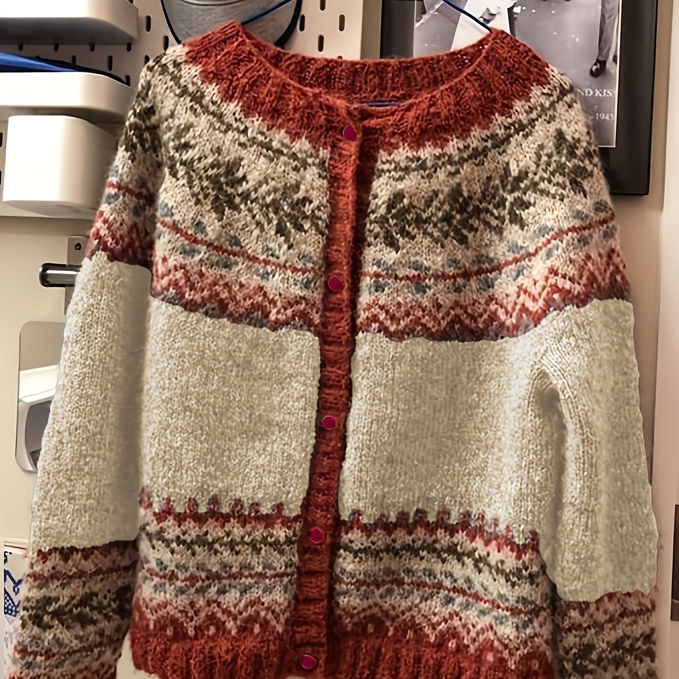 Cardigan boutonné Fair Isle Fjarrond - Pull cardigan tricoté pour femme, motif nordique, manches longues