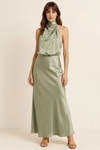 Satene Halter Dress – Satin Midi Women Formal Wedding Guest Cocktail Party Evening Elegant