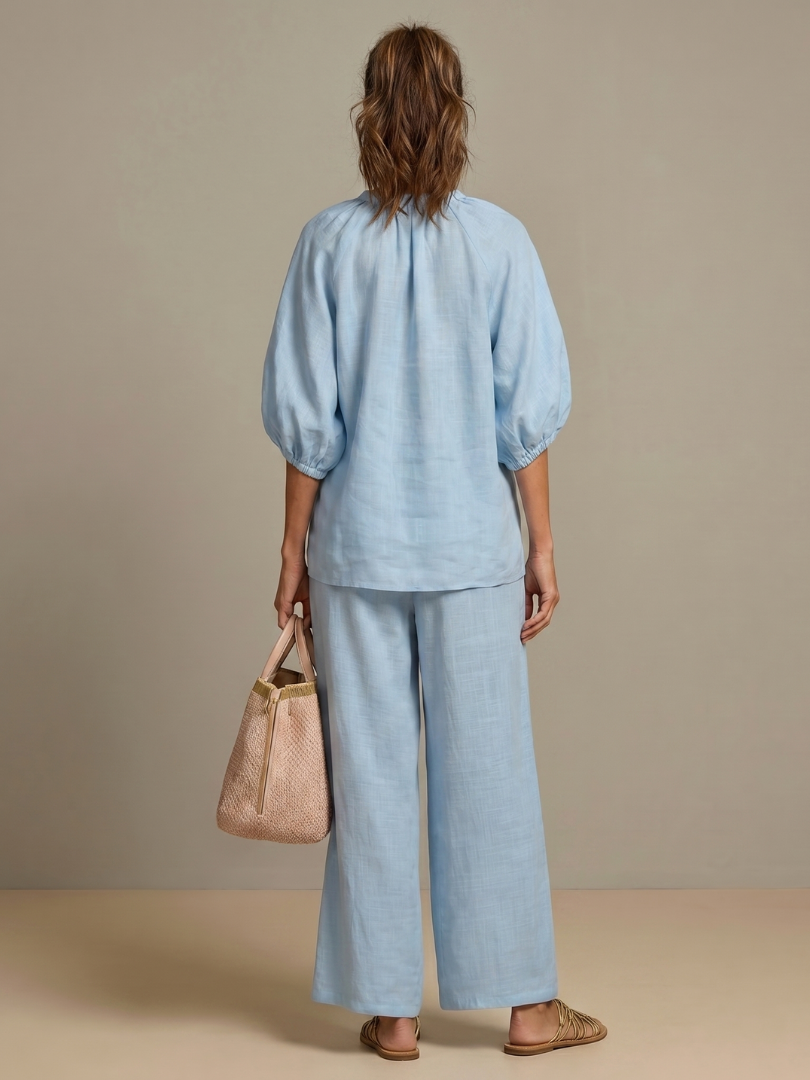 Cielebri Puff Sleeve Zip Top Wide Leg Pants Set – Two Piece Sets Women Loungewear Casual Summer Lounge Sets