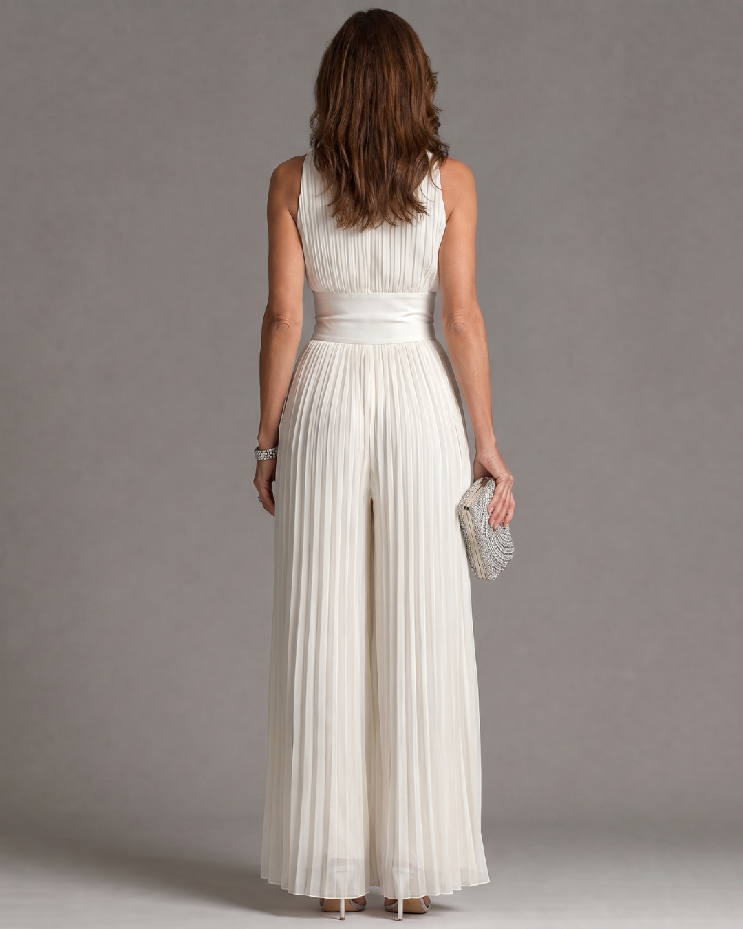 Solene Pleated Halter Wide-Leg Jumpsuit – Formal Wear Women Evening Wedding Guest Elegant Long Jumpsuit