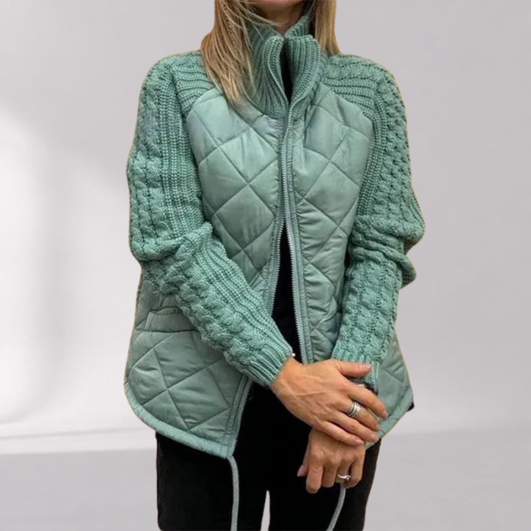 Quiltera Cable Knit Sleeve Quilted Jacket – Women Puffer Vest Hybrid Fall Outerwear Casual Lightweight Jacket