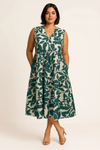 Foglia Tiered Dress – Botanical Print Midi Sleeveless Women Casual Vacation Sundress