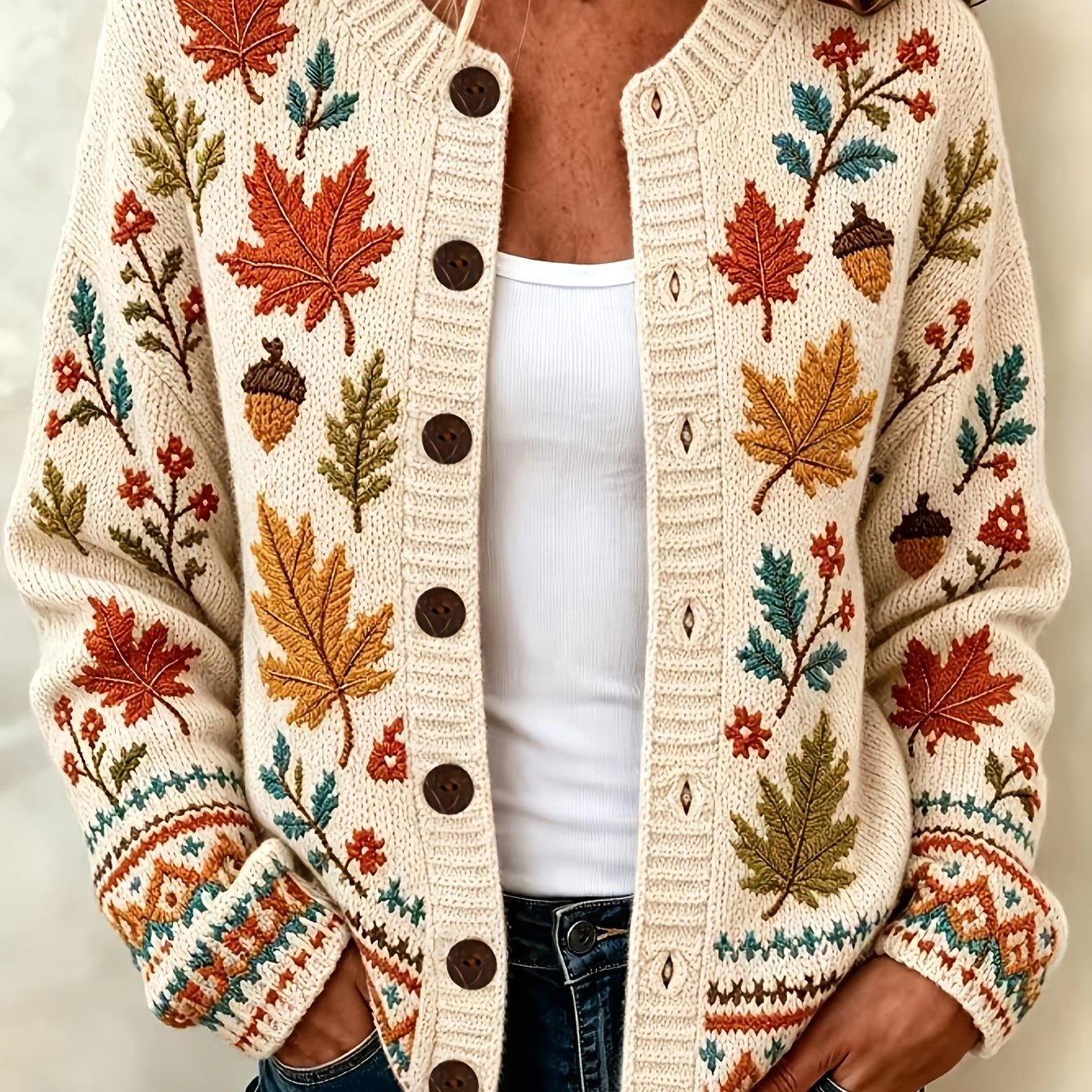 Foliaridge Embroidered Button-Front Cardigan – Knit Sweater Women Cardigan Fall Winter Casual Cozy Boho