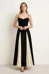 Contrava Colorblock Gown – Black Ivory Spaghetti Strap Maxi Dress Women Formal Evening Party