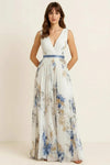 Rosella Pleated Maxi Dress – Floral V-Neck Sleeveless Women Wedding Guest Cocktail Elegant Formal