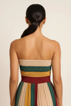 Chroma Strapless Maxi Dress – Multicolor Stripe Pleated Gown Women Evening Party Wedding Guest
