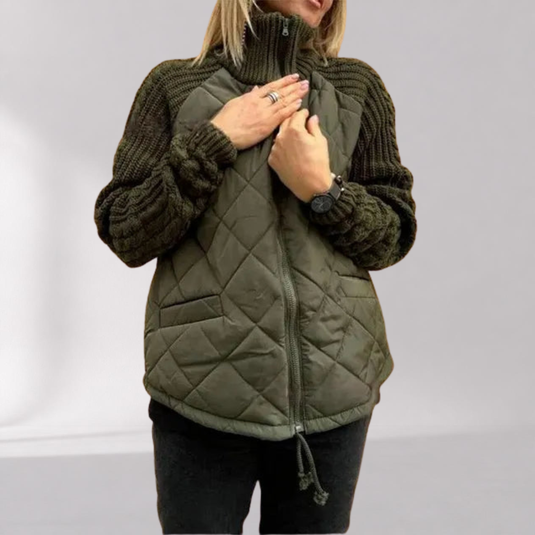 Quiltera Cable Knit Sleeve Quilted Jacket – Women Puffer Vest Hybrid Fall Outerwear Casual Lightweight Jacket