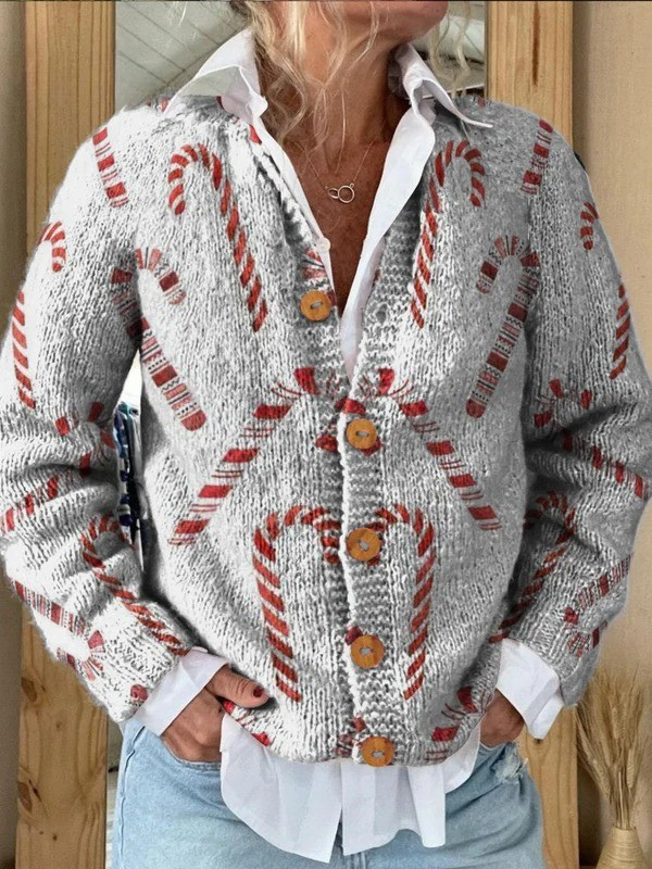 Cardigan Candifleck en maille, boutonné sur le devant - Cardigan femme festif à imprimé de fête