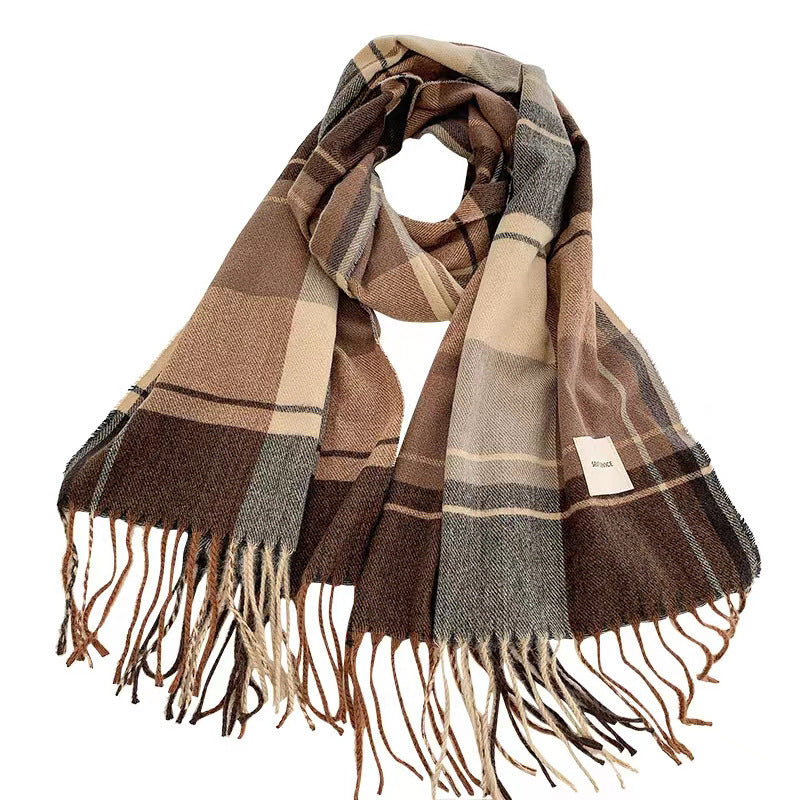 Grande écharpe à carreaux Frinara – Écharpe chaude pour femme, hiver et automne, à pompons et franges, châle enveloppant façon couverture