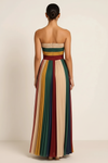 Chroma Strapless Maxi Dress – Multicolor Stripe Pleated Gown Women Evening Party Wedding Guest