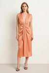 Lumara Draped Gown – Satin Plunge Neck Ruched Maxi Dress Women Formal Evening Cocktail Party Sleeveless