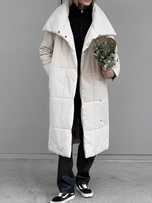 Quiltura Oversized Quilted Longline Puffer Coat – Women Padded Winter Outerwear Shawl Collar Long Coat