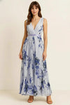 Rosella Pleated Maxi Dress – Floral V-Neck Sleeveless Women Wedding Guest Cocktail Elegant Formal
