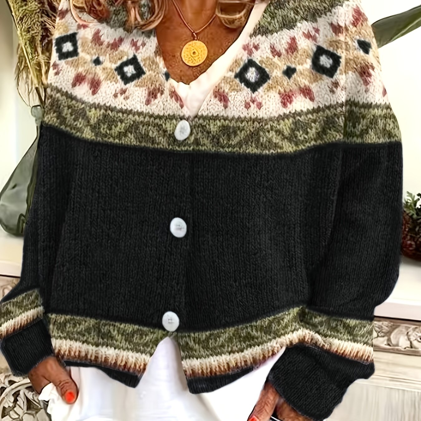 Blorvio Fair Isle Button Cardigan – Crochet Cardigan Sweater Women Fall Vintage Cropped Knit Cardigan