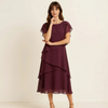 Cascada Tiered Dress – Women Midi Chiffon Puff Sleeve Wedding Guest Semi Formal Party Elegant