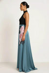Floriva Halter Maxi Dress – Floral Color Block High Neck Evening Gown Women Semi Formal Cocktail Slit