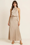 Satene Halter Dress – Satin Midi Women Formal Wedding Guest Cocktail Party Evening Elegant