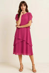 Cascada Tiered Dress – Women Midi Chiffon Puff Sleeve Wedding Guest Semi Formal Party Elegant
