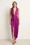 Lumara Draped Gown – Satin Plunge Neck Ruched Maxi Dress Women Formal Evening Cocktail Party Sleeveless