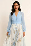 Lumene Maxi Dress – Floral Chiffon Deep V Neck Long Sleeve Flowing Gown Women Elegant Wedding Guest