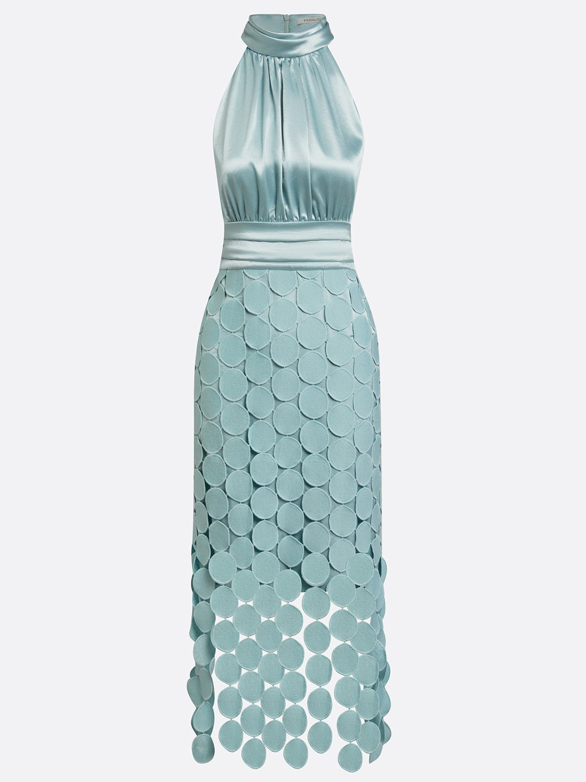 Robe midi en satin à col licou Squamella - Robe texturée à motif écailles pour femme, pour cocktails, fêtes et soirées formelles