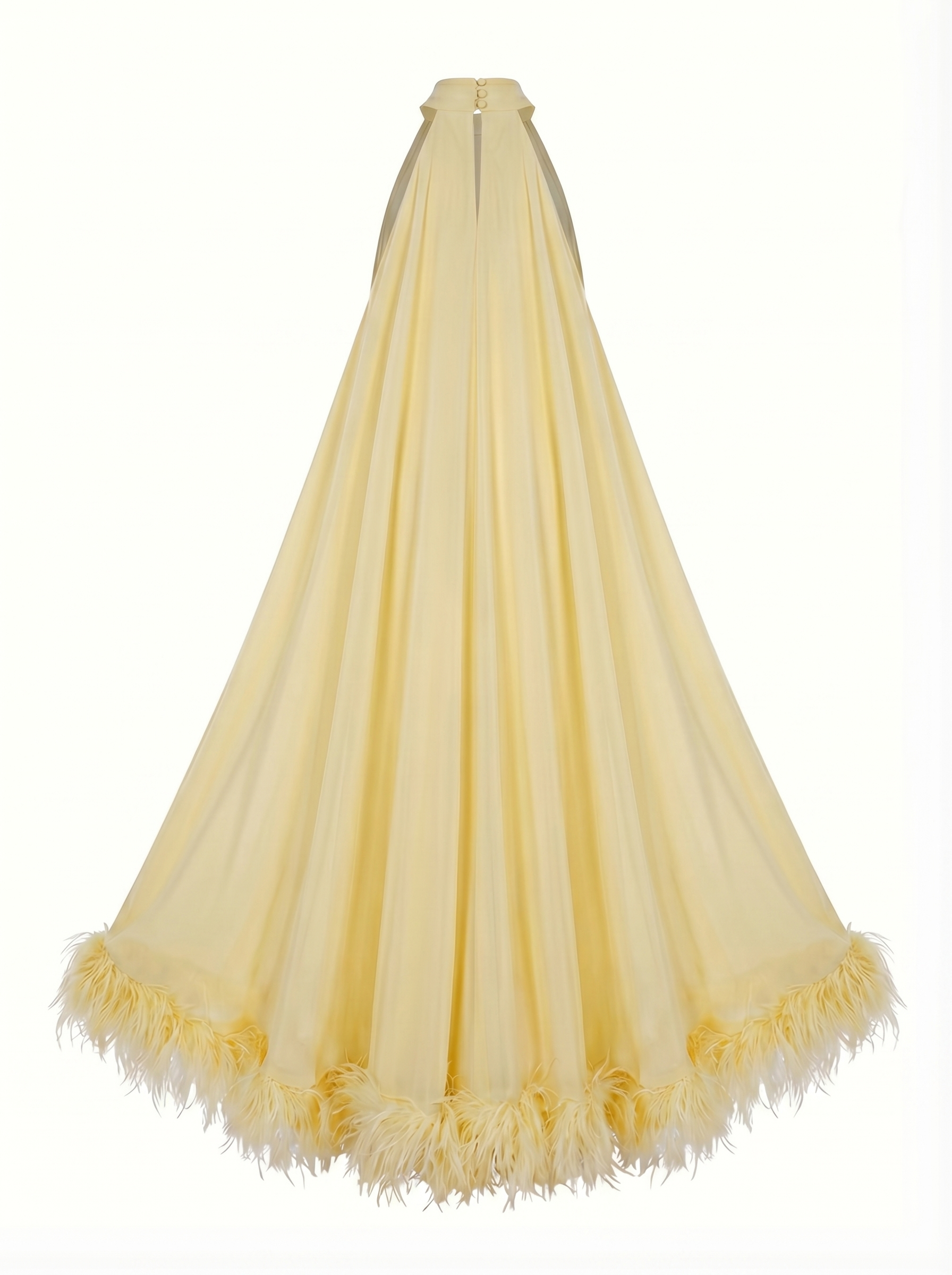 Piuma Feather-Trim Halter Maxi Dress – Yellow Halter Neck Dress Women Evening Formal Wedding Guest Maxi Dress