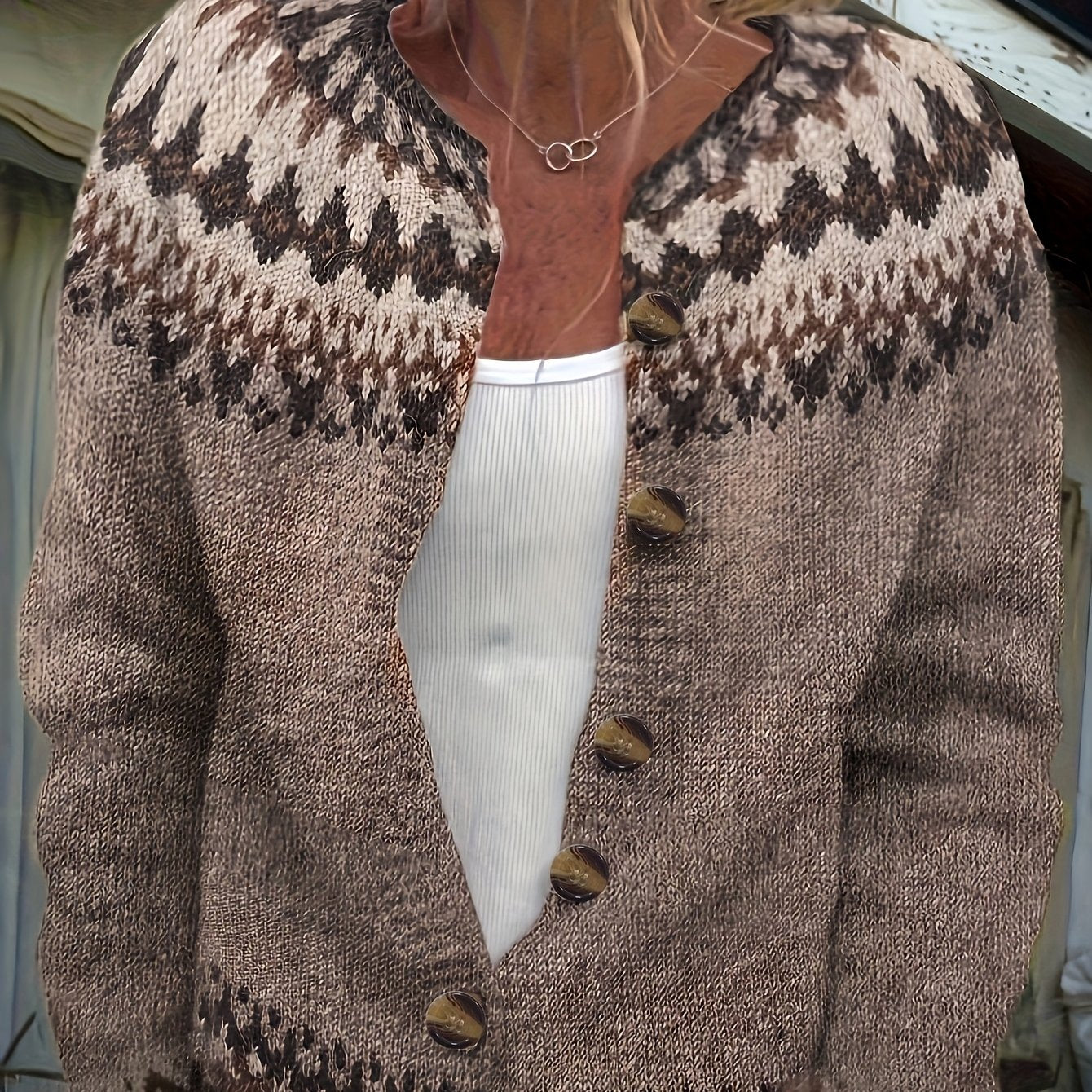 Gilet boutonné à motif Fair Isle Mosaknit – Gilet-pull en maille pour femme, automne, oversize, grosse maille, laine
