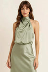 Satene Halter Dress – Satin Midi Women Formal Wedding Guest Cocktail Party Evening Elegant