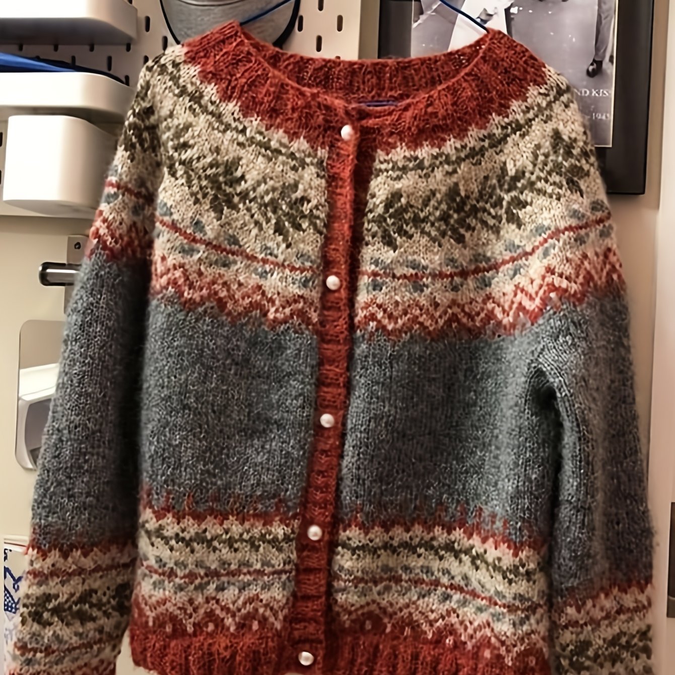Cardigan boutonné Fair Isle Fjarrond - Pull cardigan tricoté pour femme, motif nordique, manches longues