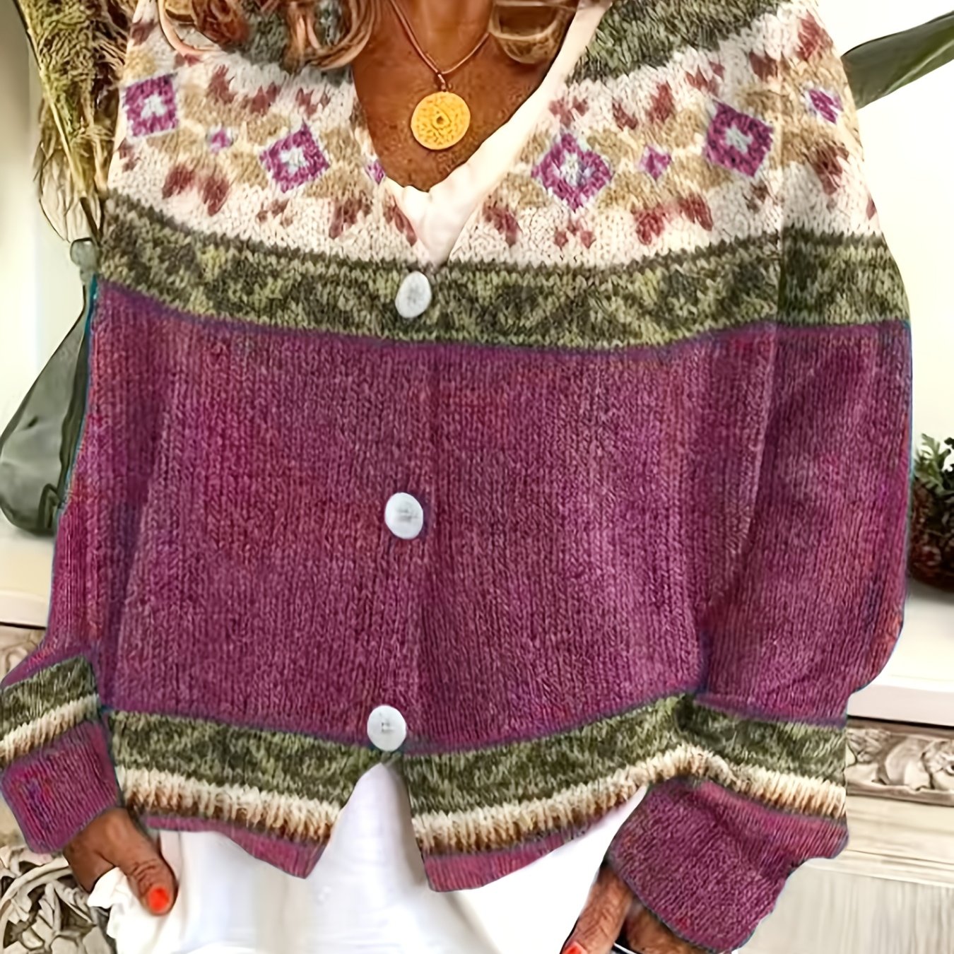 Blorvio Fair Isle Button Cardigan – Crochet Cardigan Sweater Women Fall Vintage Cropped Knit Cardigan
