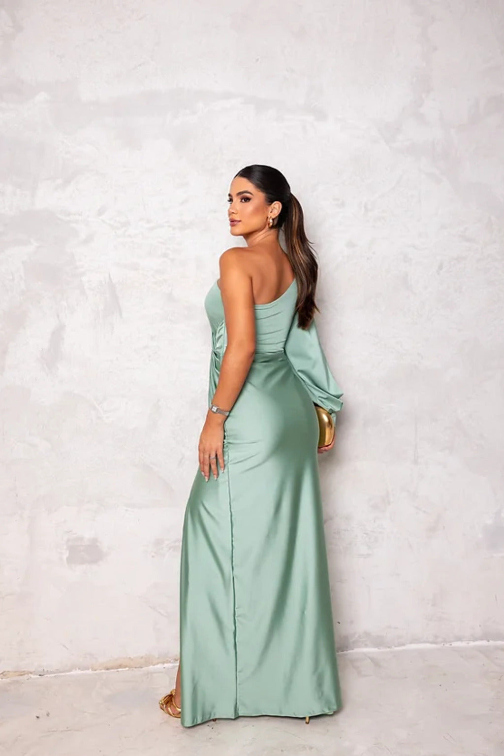 Robe longue fendue à une épaule Drapevia - Robe longue drapée en satin pour femme, pour soirées formelles, cocktails et fêtes