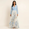 Lumene Maxi Dress – Floral Chiffon Deep V Neck Long Sleeve Flowing Gown Women Elegant Wedding Guest