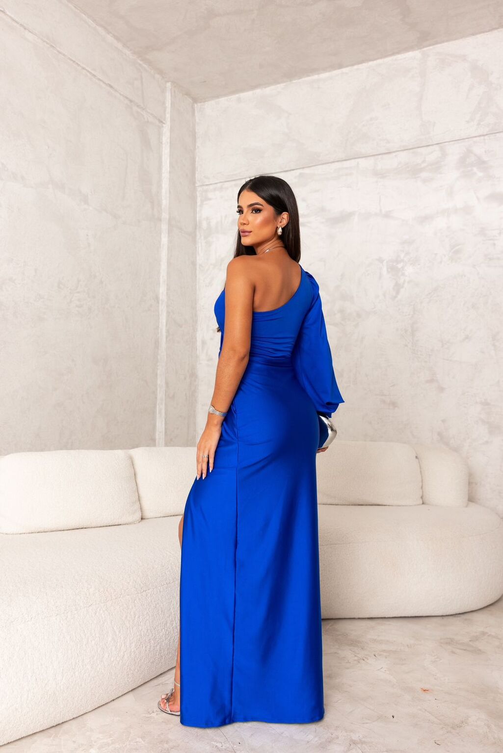 Robe longue fendue à une épaule Drapevia - Robe longue drapée en satin pour femme, pour soirées formelles, cocktails et fêtes